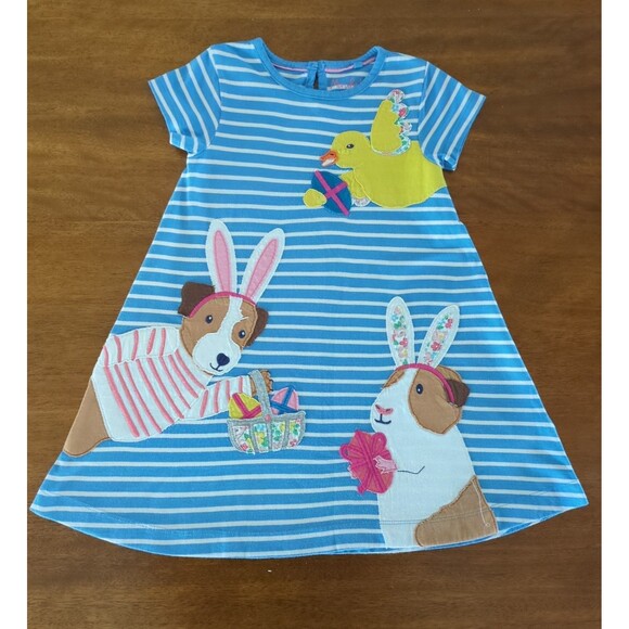 Mini Boden Girls Fun Big Appliqué Dress Easter Egg Friends size 5/6 GUC - Picture 2 of 7